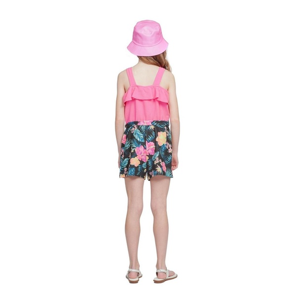 NWT Justice Girls Ruffle Hawaii Pink Orange Black Beach Romper Sz L 12/14 - Picture 6 of 9